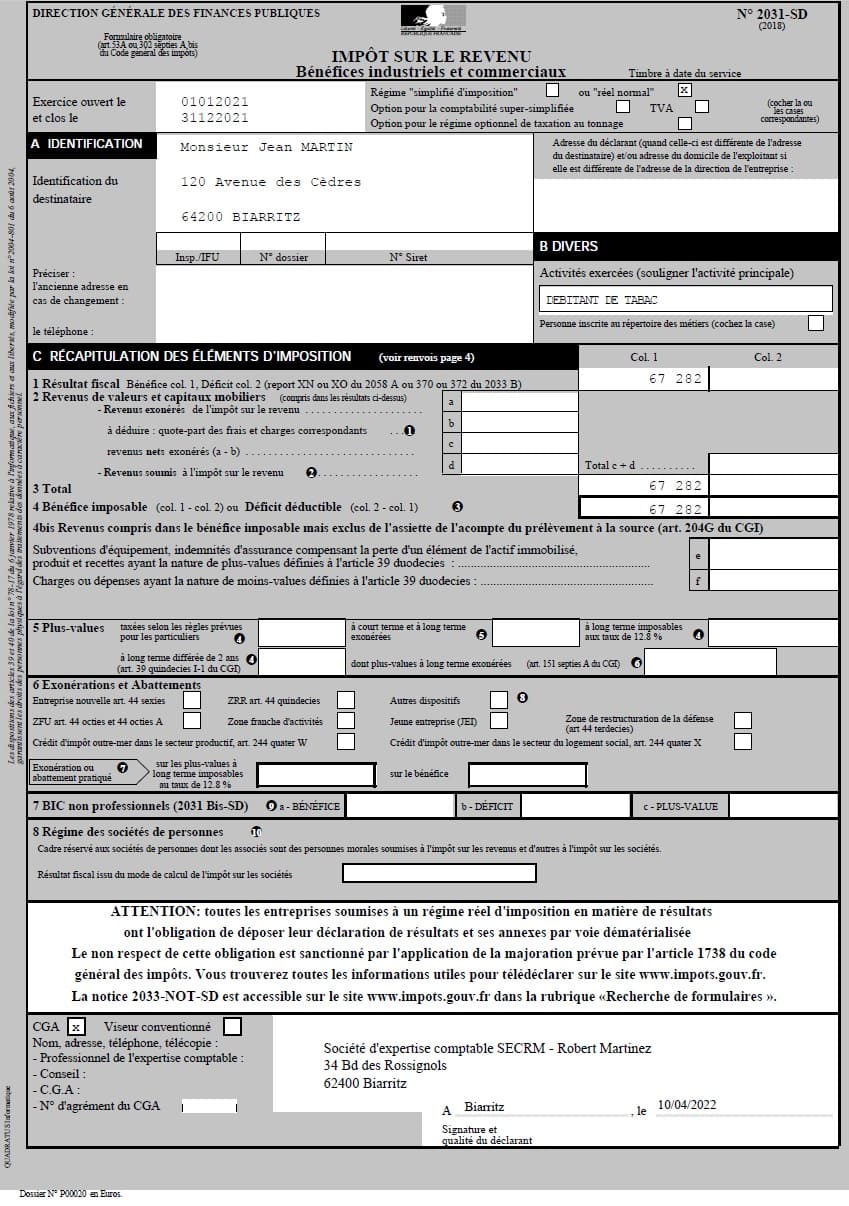 Exemple bilan comptable liasse fiscale